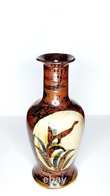 Vintage MCM Studio Art Pottery Glazed Rustic Brown Vase Signed