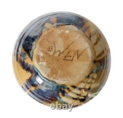 Vintage MCM Studio Art Pottery Large Sphere Round Glazed Drip Vase Signed Modern