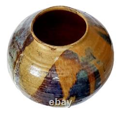 Vintage MCM Studio Art Pottery Large Sphere Round Glazed Drip Vase Signed Modern