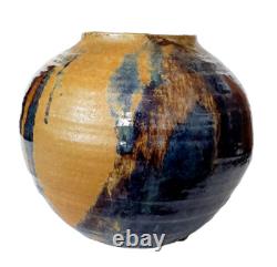 Vintage MCM Studio Art Pottery Large Sphere Round Glazed Drip Vase Signed Modern