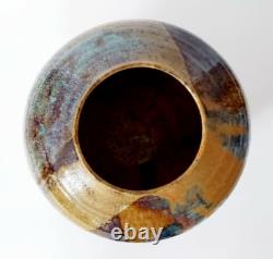 Vintage MCM Studio Art Pottery Large Sphere Round Glazed Drip Vase Signed Modern