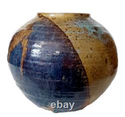 Vintage MCM Studio Art Pottery Large Sphere Round Glazed Drip Vase Signed Modern