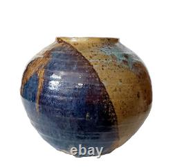 Vintage MCM Studio Art Pottery Large Sphere Round Glazed Vase Signed