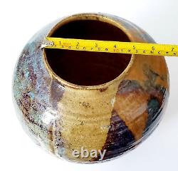 Vintage MCM Studio Art Pottery Large Sphere Round Glazed Vase Signed