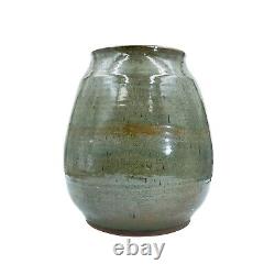 Vintage MCM Studio Art Pottery Stoneware Vase, Signed, 12 Tall, Heavy 10 Lbs