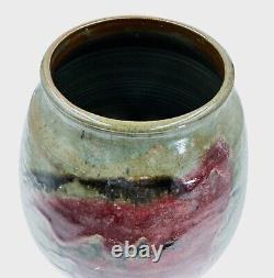 Vintage MCM Studio Art Pottery Stoneware Vase, Signed, 12 Tall, Heavy 10 Lbs