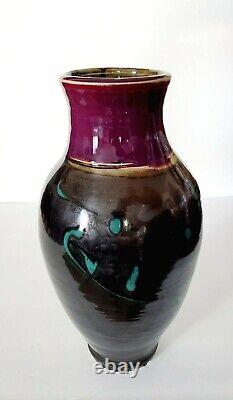 Vintage MCM Studio Pottery Art 7 Tall Glazed Ceramic MCM Vase Signed Reitz