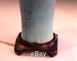 Vintage MCM Studio Pottery Mid Century Ceramic Lamp Signed Turquoise