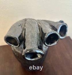 Vintage MCM Studio Pottery Sculptural Multi-Spout Vase Brutalist Modernist Black