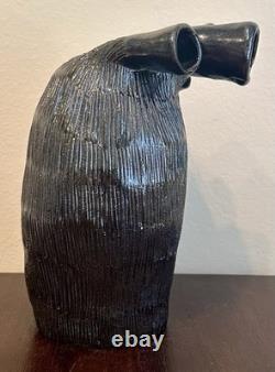 Vintage MCM Studio Pottery Sculptural Multi-Spout Vase Brutalist Modernist Black