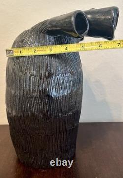 Vintage MCM Studio Pottery Sculptural Multi-Spout Vase Brutalist Modernist Black