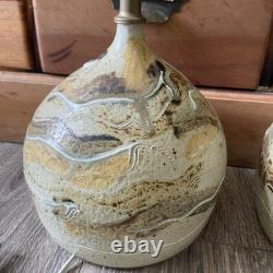 Vintage MCM Swirl Studio Pottery Glazed Table Lamps Earth Tones Pair Of 2