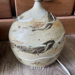 Vintage MCM Swirl Studio Pottery Glazed Table Lamps Earth Tones Pair Of 2