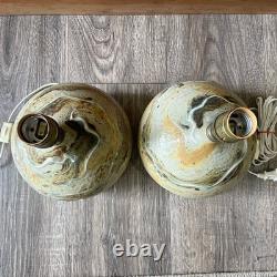 Vintage MCM Swirl Studio Pottery Glazed Table Lamps Earth Tones Pair Of 2