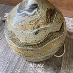 Vintage MCM Swirl Studio Pottery Glazed Table Lamps Earth Tones Pair Of 2