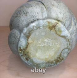 Vintage MCM Y ESTHER SIGNED SPIRAL GLAZED STUDIO POTTERY VASE TURQUOISE AQUA