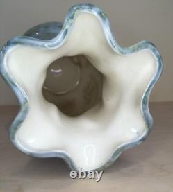 Vintage MCM Y ESTHER SIGNED SPIRAL GLAZED STUDIO POTTERY VASE TURQUOISE AQUA