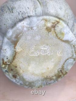Vintage MCM Y ESTHER SIGNED SPIRAL GLAZED STUDIO POTTERY VASE TURQUOISE AQUA