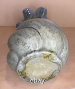 Vintage MCM Y ESTHER SIGNED SPIRAL GLAZED STUDIO POTTERY VASE TURQUOISE AQUA