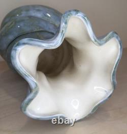 Vintage MCM Y ESTHER SIGNED SPIRAL GLAZED STUDIO POTTERY VASE TURQUOISE AQUA