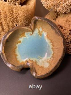 Vintage MERRITT ISLAND Studio Art Pottery Indian River Blue Glaze Abstract Bowl