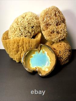 Vintage MERRITT ISLAND Studio Art Pottery Indian River Blue Glaze Abstract Bowl