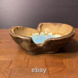 Vintage MERRITT ISLAND Studio Art Pottery Indian River Blue Glaze Abstract Bowl