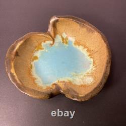 Vintage MERRITT ISLAND Studio Art Pottery Indian River Blue Glaze Abstract Bowl