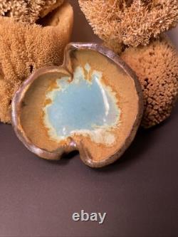 Vintage MERRITT ISLAND Studio Art Pottery Indian River Blue Glaze Abstract Bowl