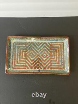 Vintage MICHAEL COHEN Studio Pottery Tray Reddish Brown/Blue Signed