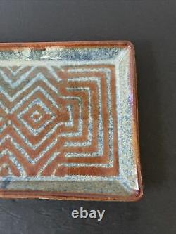 Vintage MICHAEL COHEN Studio Pottery Tray Reddish Brown/Blue Signed