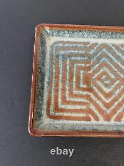 Vintage MICHAEL COHEN Studio Pottery Tray Reddish Brown/Blue Signed