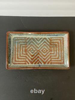 Vintage MICHAEL COHEN Studio Pottery Tray Reddish Brown/Blue Signed