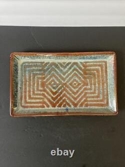 Vintage MICHAEL COHEN Studio Pottery Tray Reddish Brown/Blue Signed