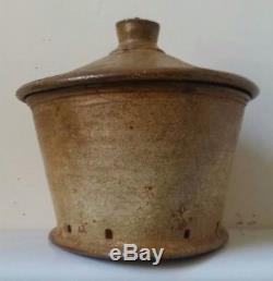 Vintage MICHAEL SIMON Studio Art Pottery Lidded Jar Tenmoku Interior Salt Glaze