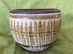 Vintage MID Century Brown Glazed Art Studio Pottery Flower Pot Planter