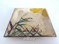 Vintage MID Century Japan Studio Art Pottery Square Pressed Ceramic Plate Dish