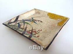 Vintage MID Century Japan Studio Art Pottery Square Pressed Ceramic Plate Dish