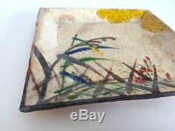 Vintage MID Century Japan Studio Art Pottery Square Pressed Ceramic Plate Dish