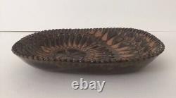 Vintage MID Century Studio Pottery Handmade Pressed Relief Signed Oval Plate