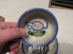 Vintage M. A. Hadley Studio Pottery Cat Kitten Bowl And Saucer Great Shape Rare