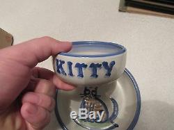 Vintage M. A. Hadley Studio Pottery Cat Kitten Bowl And Saucer Great Shape Rare