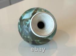 Vintage Makoto Yabe Signed Studio Art Green & White Glazed Ceramic Pottery Vase