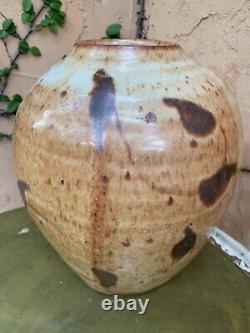 Vintage Malcolm Wright Studio Pottery Vase 11 Tall Japanese Aesthetic Signed