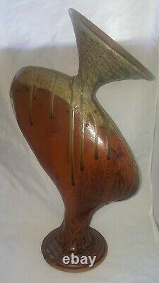 Vintage Mangum Studio Art Pottery Flounder Vase Ashville North Carolina Handmade