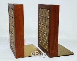 Vintage Martz Marshall Studios Walnut, Ceramic Pottery Tile Bookends Mid-century