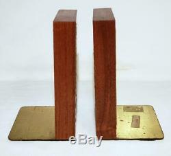 Vintage Martz Marshall Studios Walnut, Ceramic Pottery Tile Bookends Mid-century