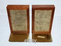 Vintage Martz Marshall Studios Walnut, Ceramic Pottery Tile Bookends Mid-century