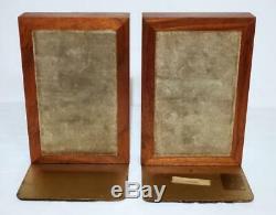 Vintage Martz Marshall Studios Walnut, Ceramic Pottery Tile Bookends Mid-century