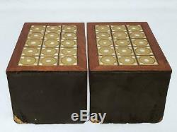 Vintage Martz Marshall Studios Walnut, Ceramic Pottery Tile Bookends Mid-century